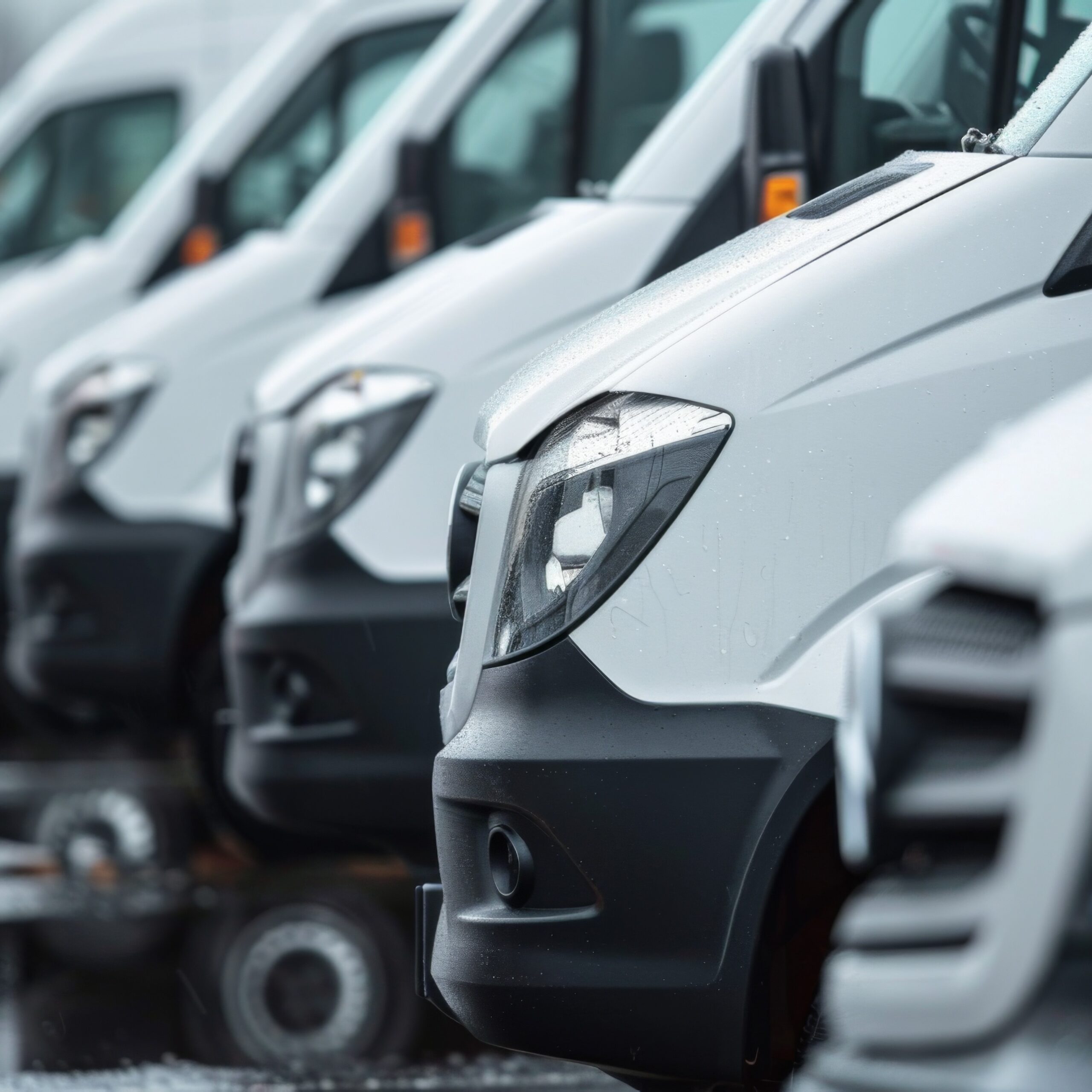 White commercial vans parked in a row